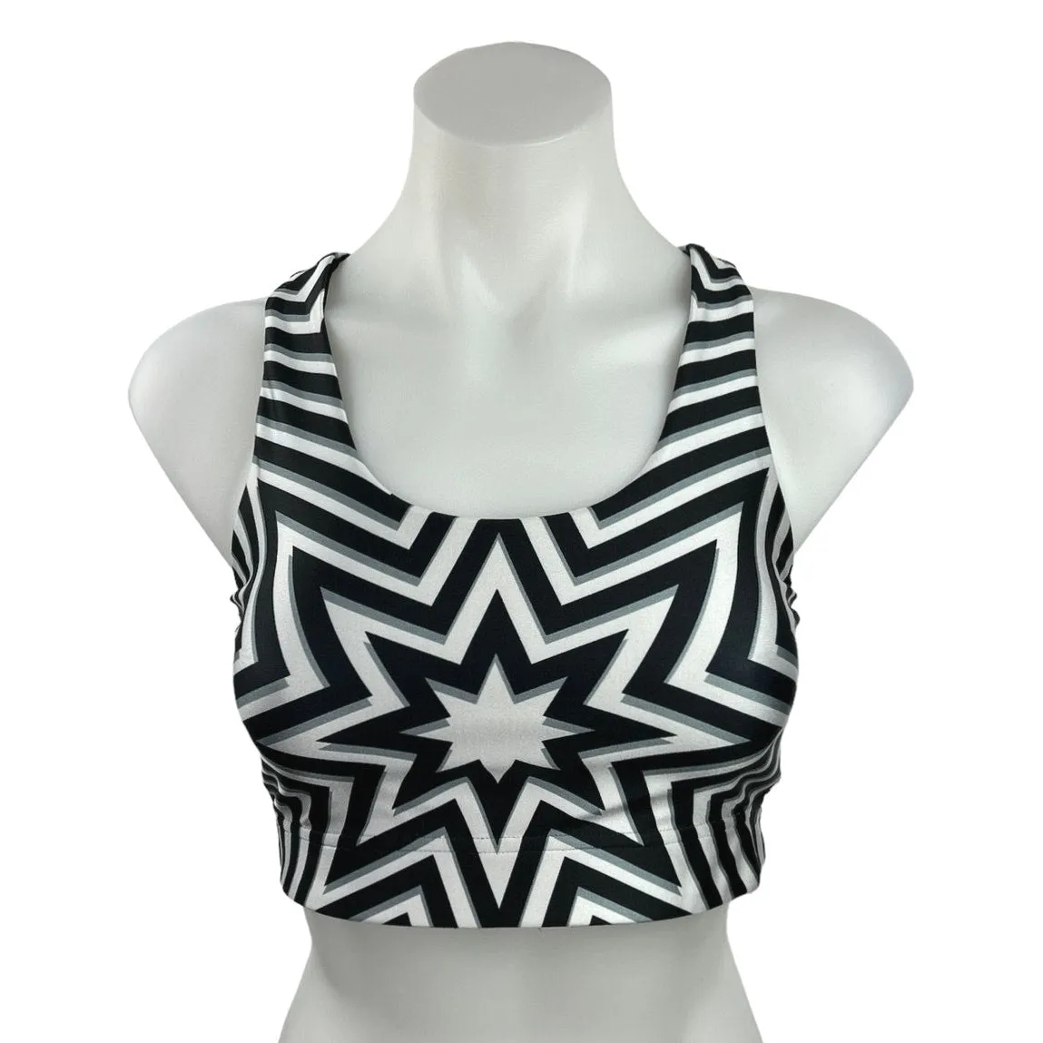 Terez Black White Starburst Print Racerback Activewear Fitness Sports Bra Size S