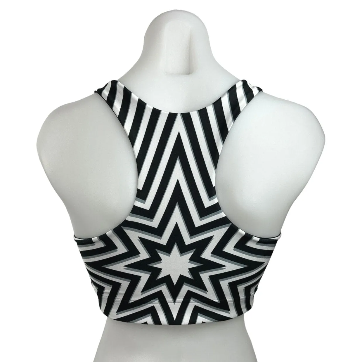 Terez Black White Starburst Print Racerback Activewear Fitness Sports Bra Size S