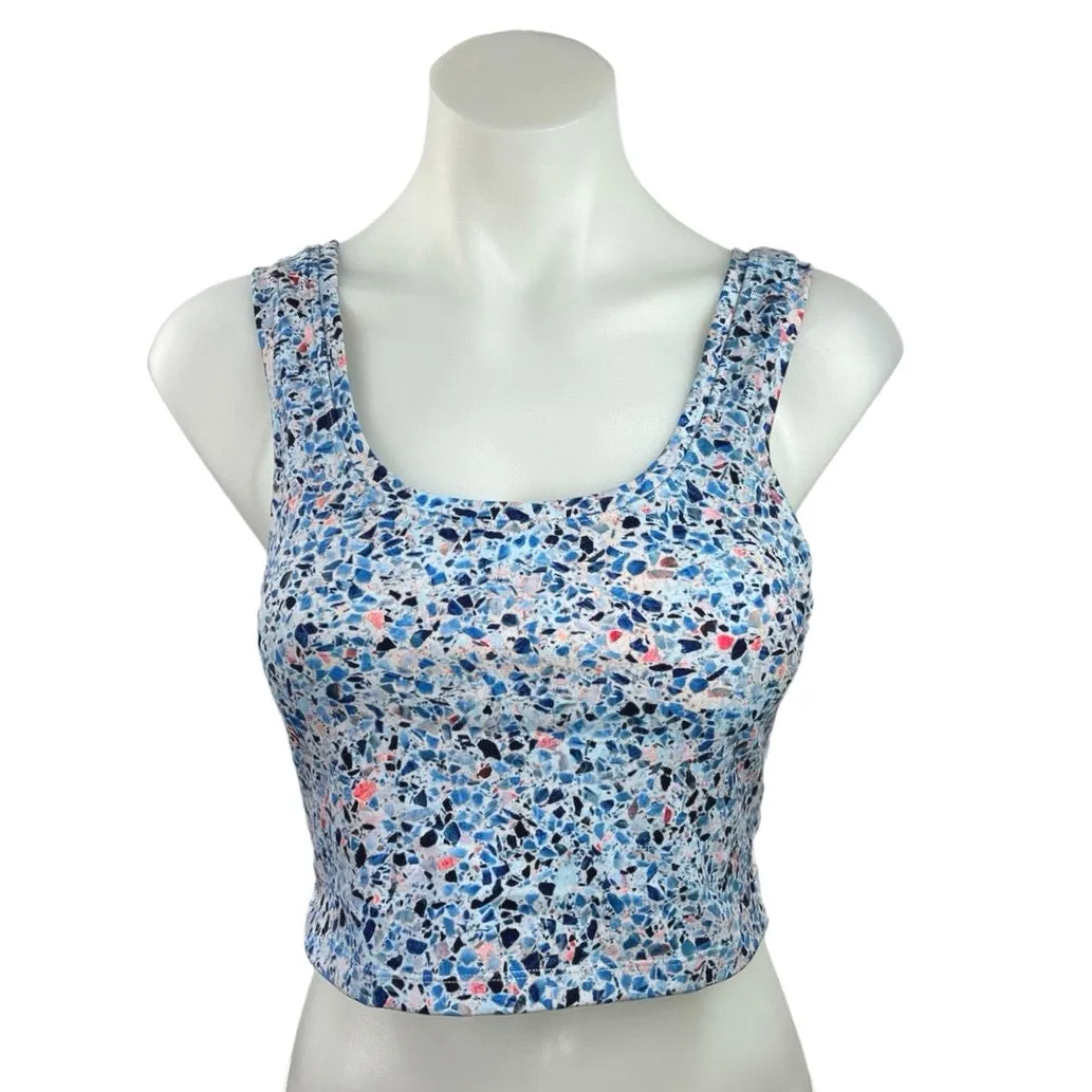 Terez Blue Terrazzo TLC Scoop Neck Built-in Shelf Bra Activewear Crop Top Size S