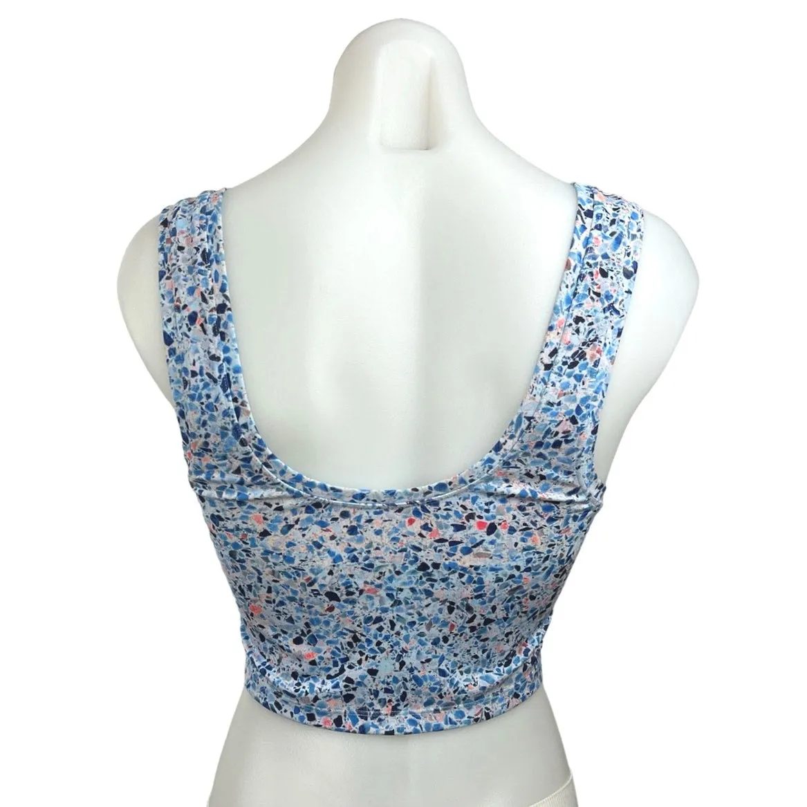 Terez Blue Terrazzo TLC Scoop Neck Built-in Shelf Bra Activewear Crop Top Size S