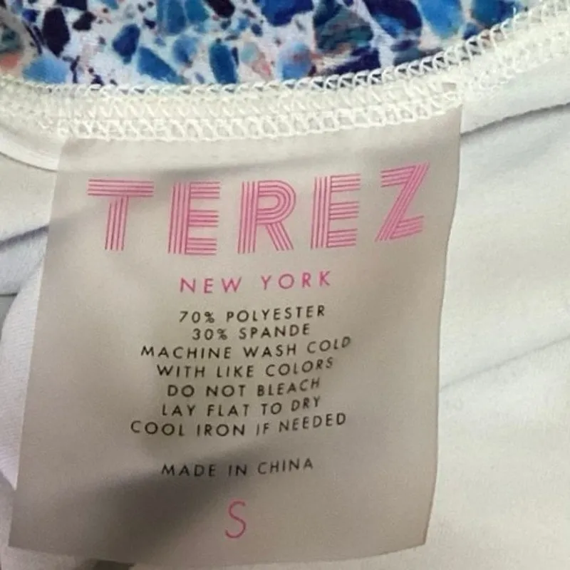 Terez Blue Terrazzo TLC Scoop Neck Built-in Shelf Bra Activewear Crop Top Size S