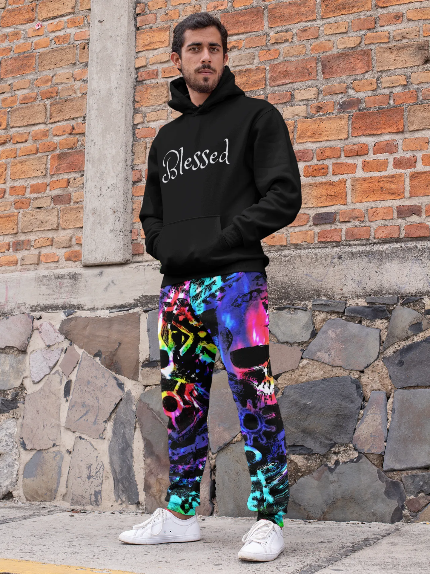 Tie Dye Steampunk Skull Men's Slim Fit Joggers