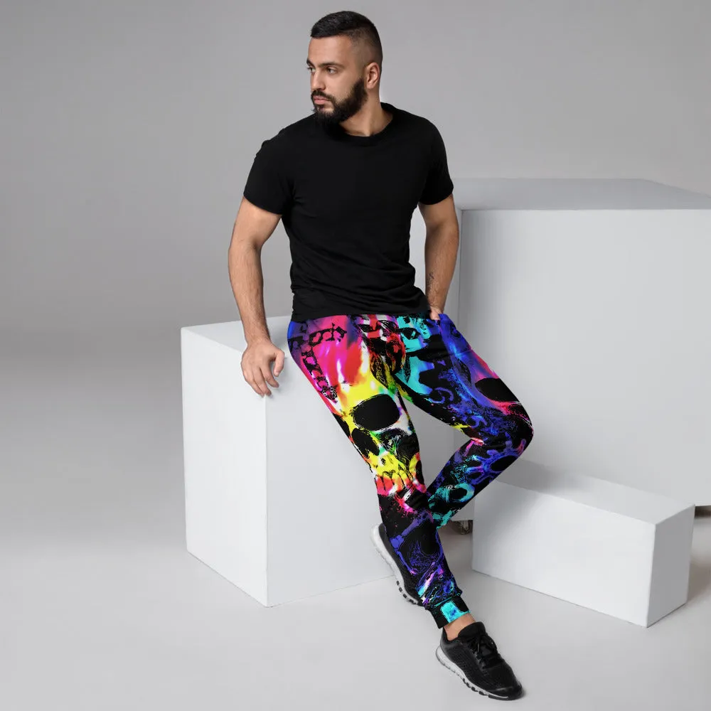 Tie Dye Steampunk Skull Men's Slim Fit Joggers