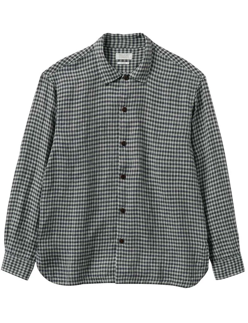 Toast Dropped Shoulder Check Linen Shirt Slate Navy