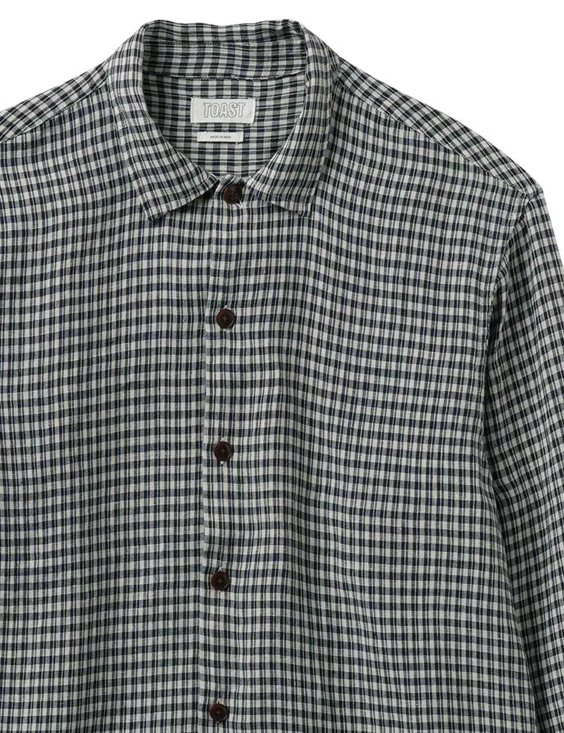 Toast Dropped Shoulder Check Linen Shirt Slate Navy