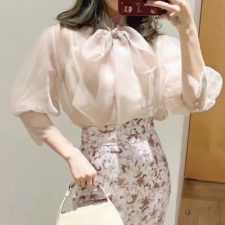 Long sleeve chiffon shirt blouse for Tokyo girls