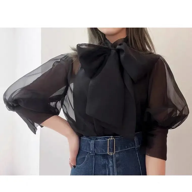 Long sleeve chiffon shirt blouse for Tokyo girls