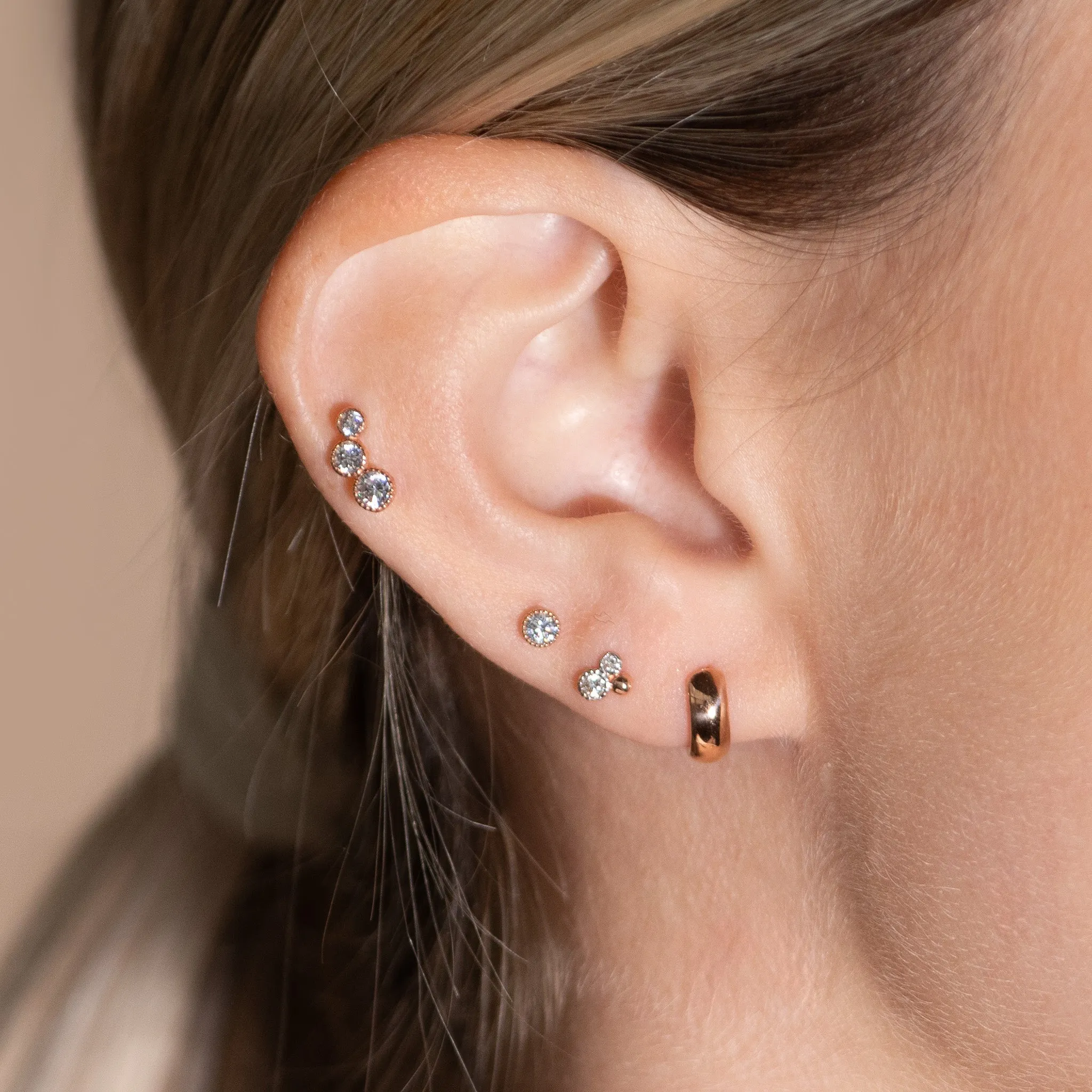 Diamond Cluster Flat Back Stud with Triple Design