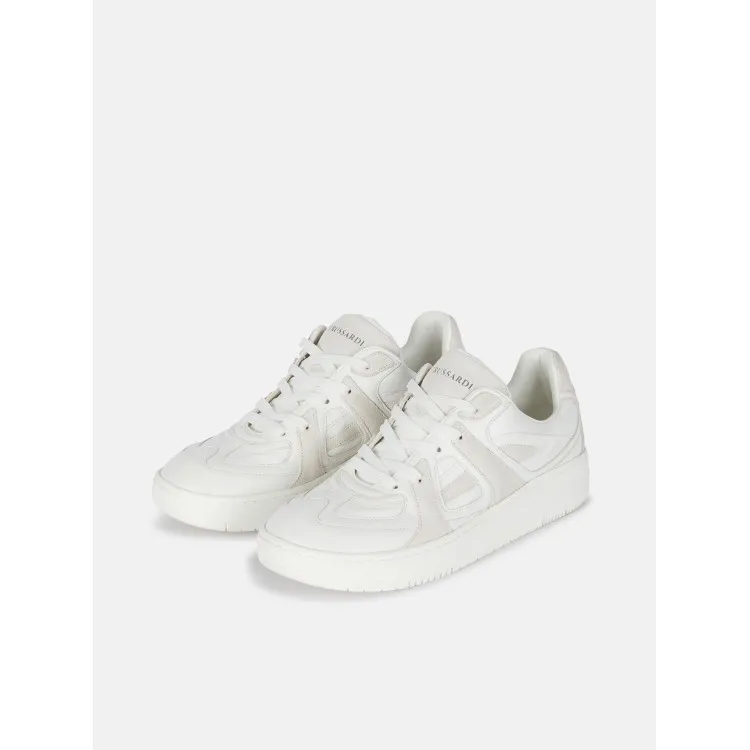 Women's Lace-up Sneakers - White and Beige