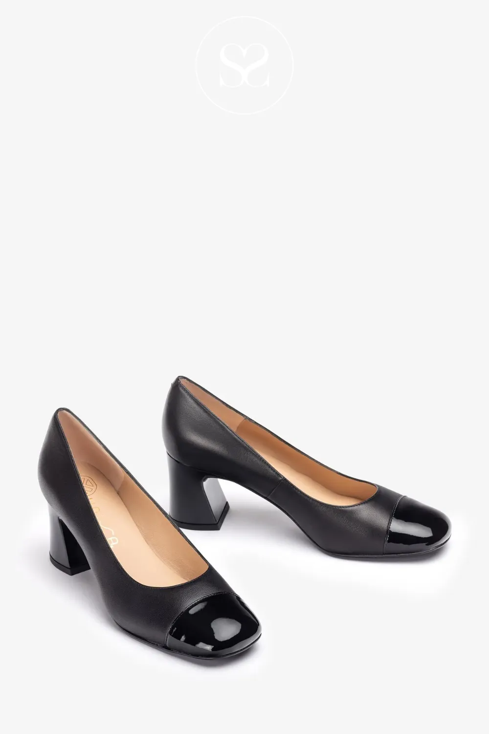 UNISA MODRIC BLACK LEATHER BLOCK HEEL COURT SHOES