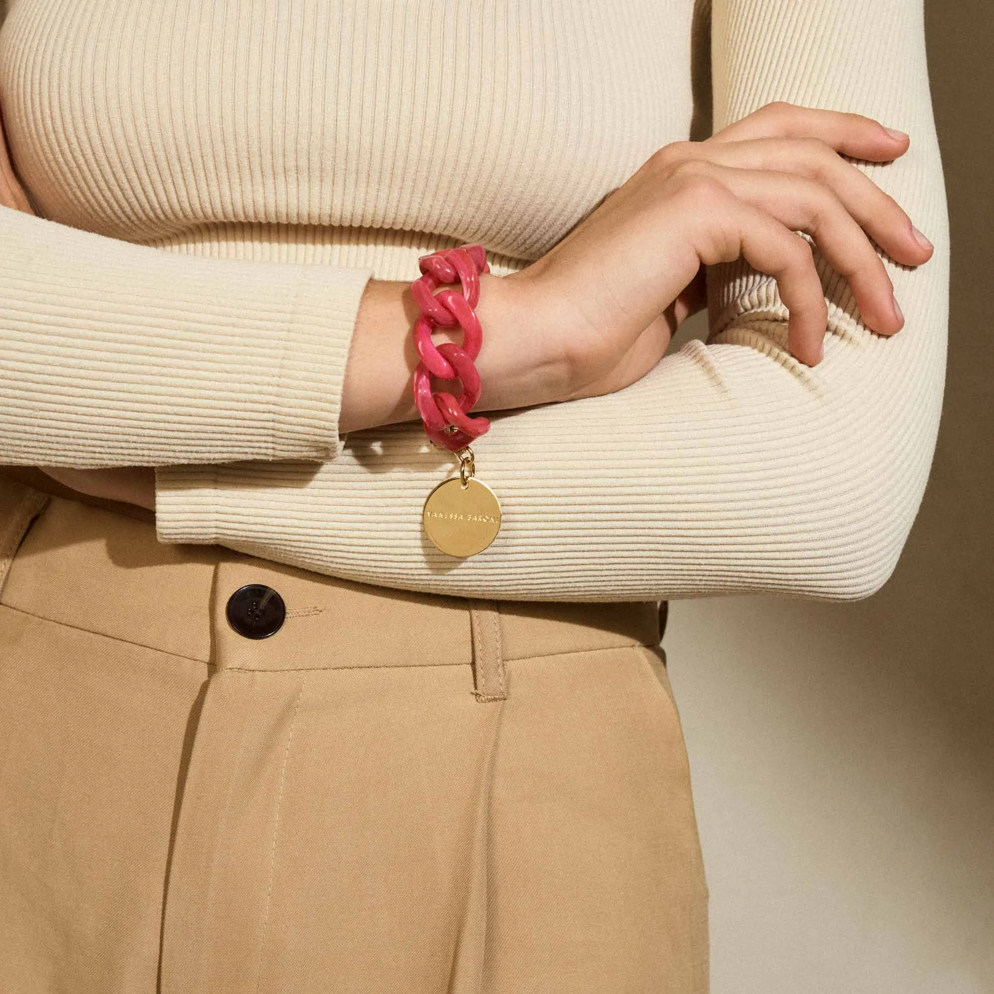 Flat Chain Fuchsia Marble Bracelet