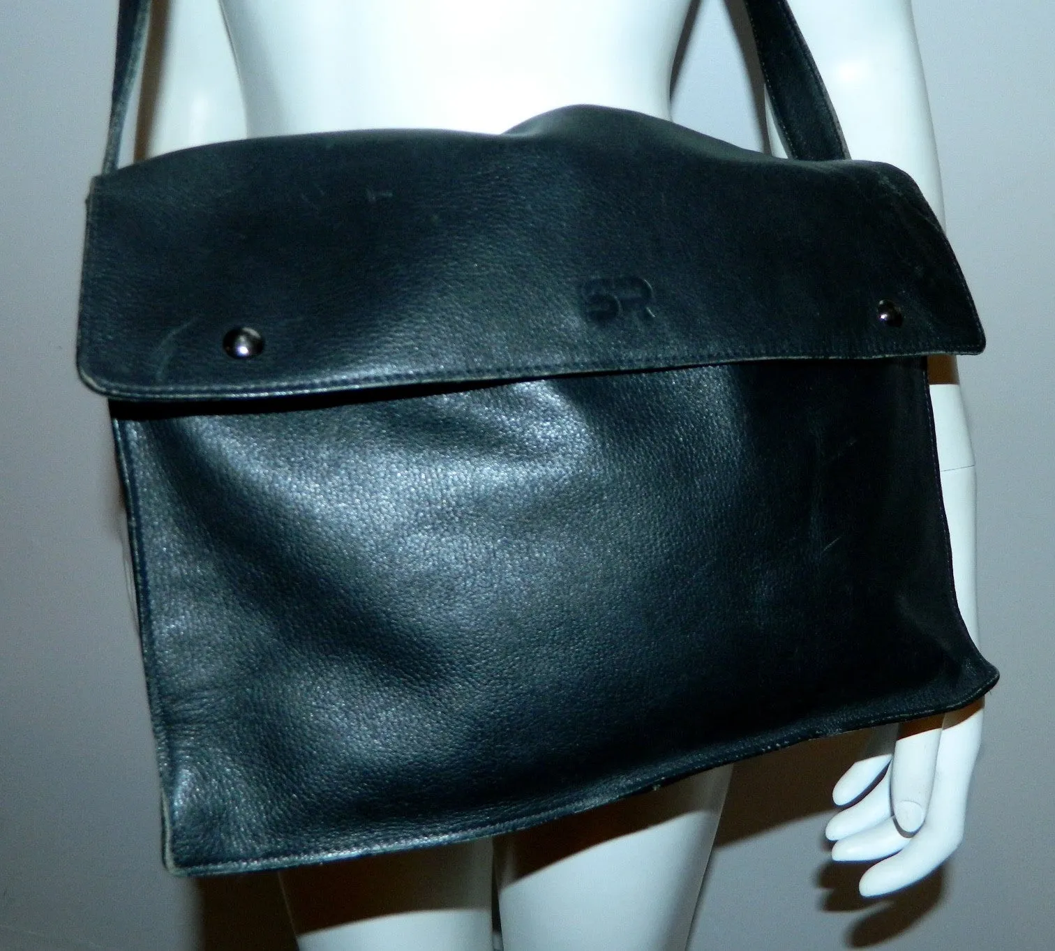 vintage 1980s satchel black leather SONIA RYKIEL purse messenger bag