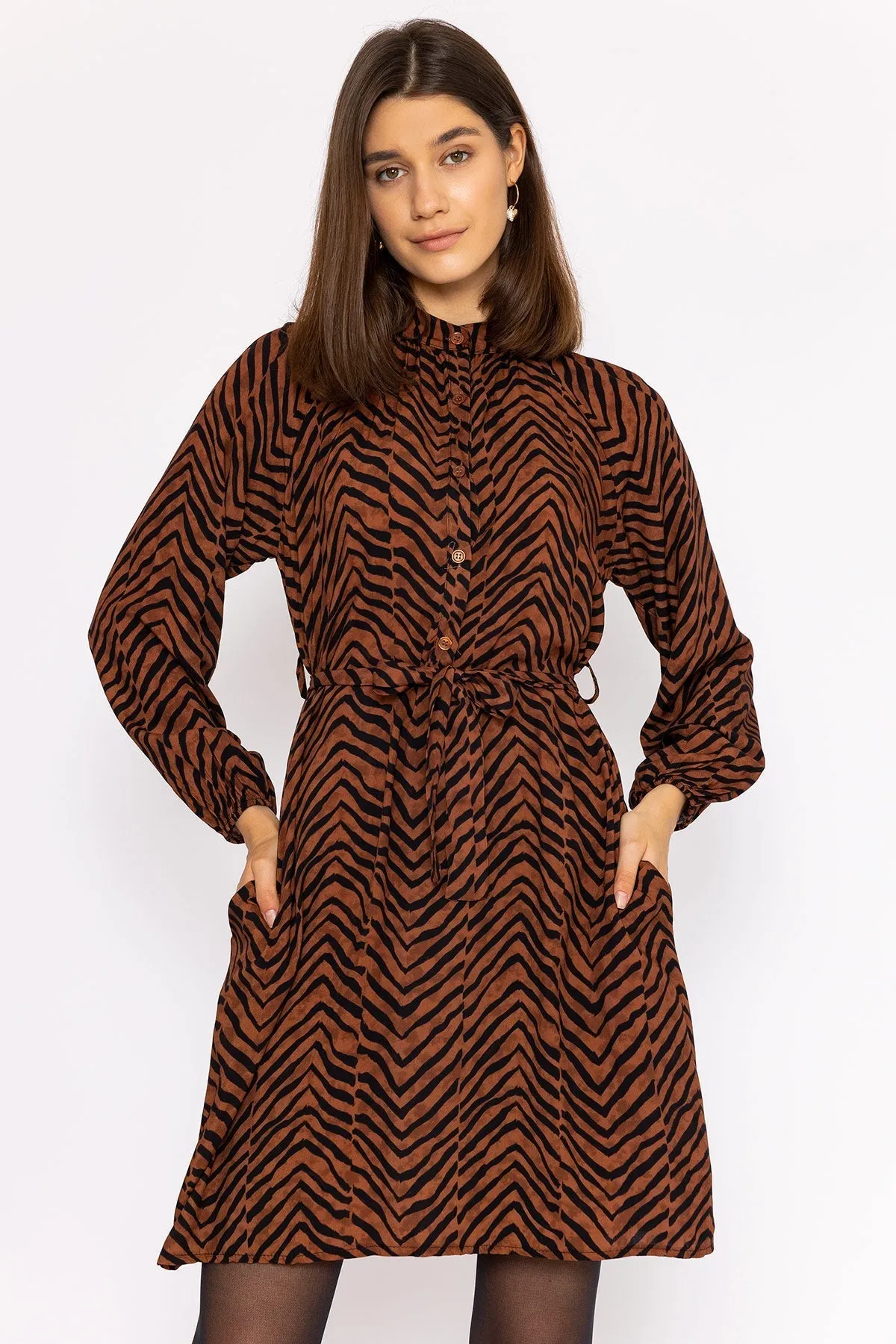 Viscose Dress in Brown Animal Print