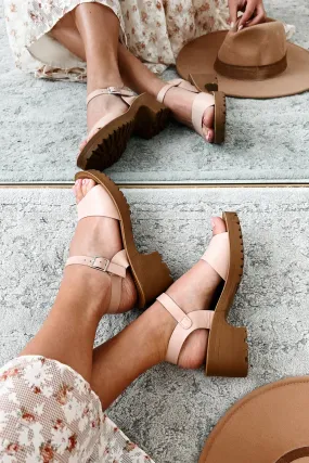 Walking On Air Open Toe Chunky Heel Sandals (Nude)