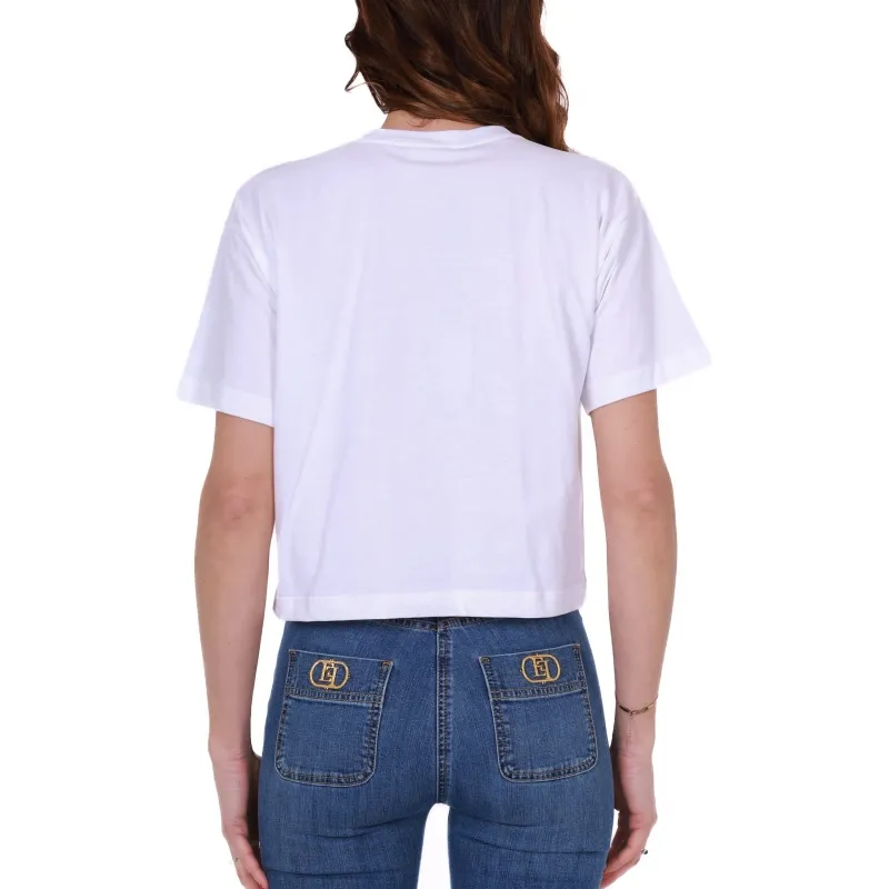 White Embroidered Logo T-Shirt with Charms