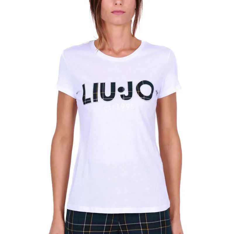 White T-Shirt with Logo, Round Neck.