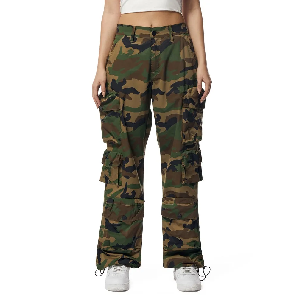 Wide Leg Utility Windbreaker Cargo Joggers - Wood Camo