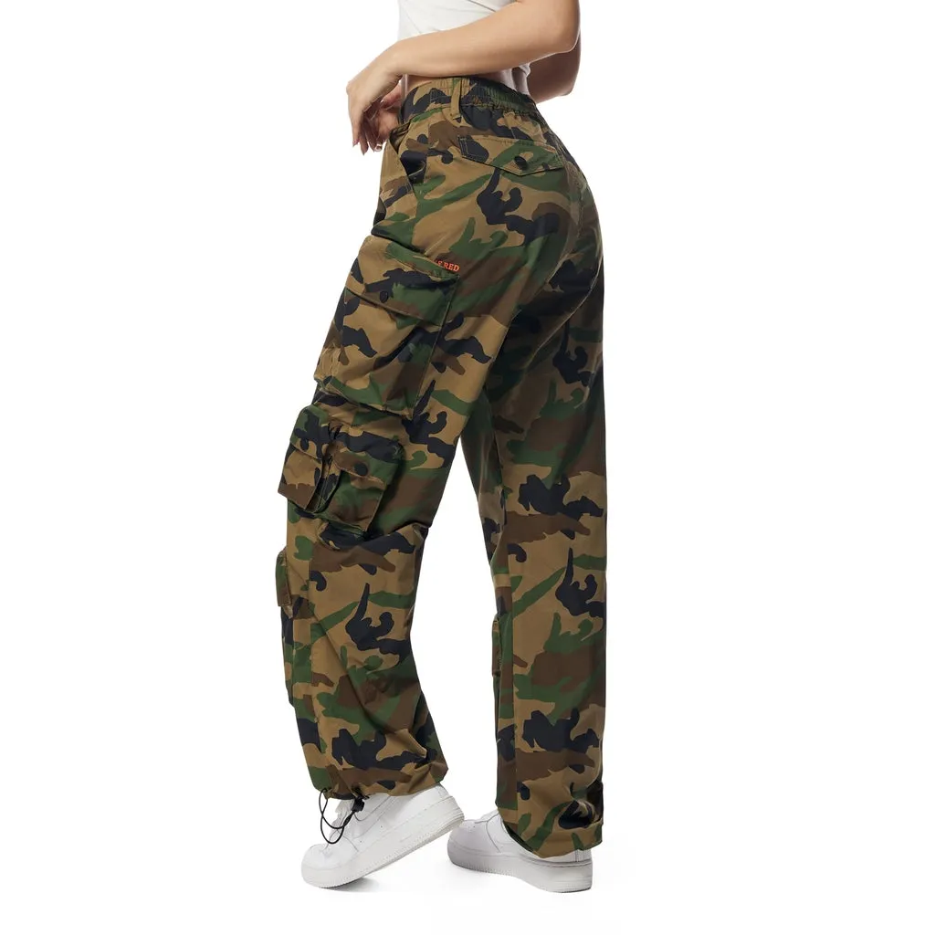 Wide Leg Utility Windbreaker Cargo Joggers - Wood Camo