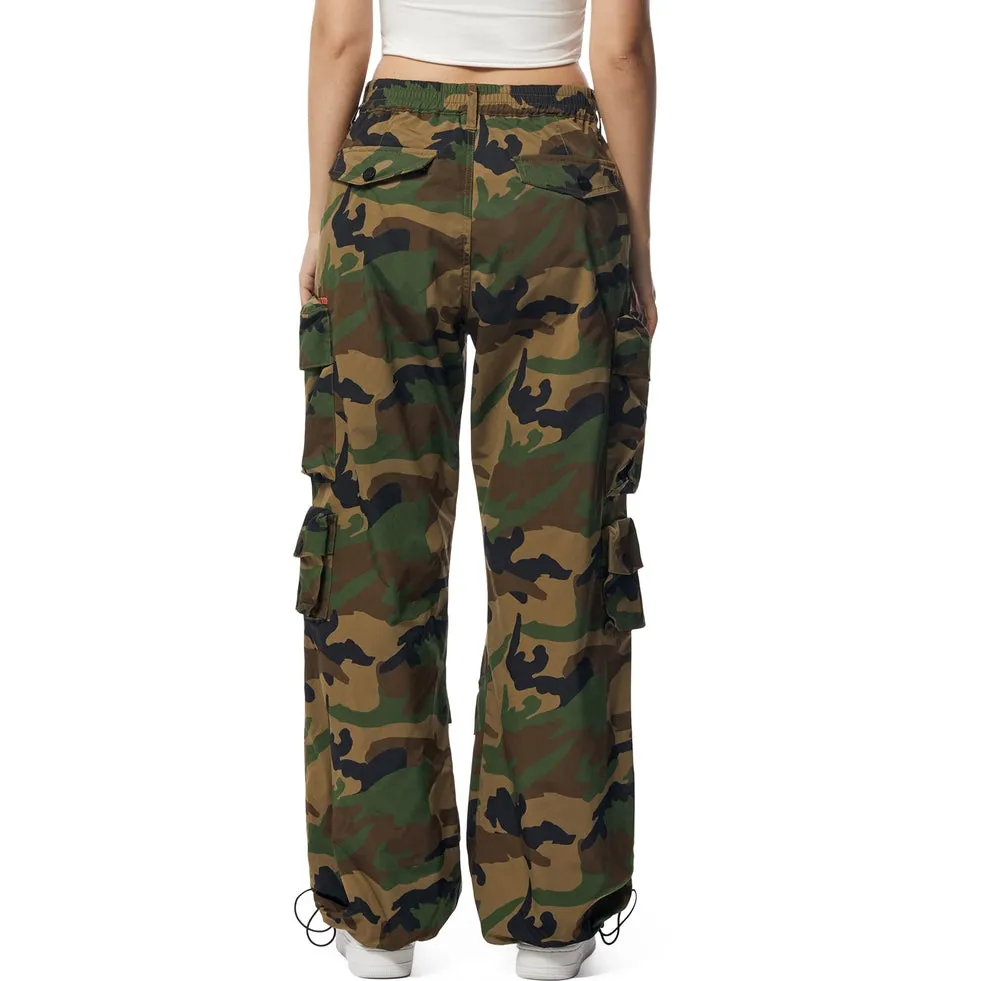 Wide Leg Utility Windbreaker Cargo Joggers - Wood Camo