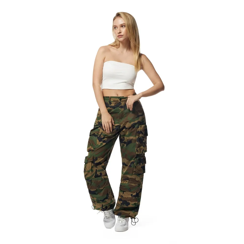 Wide Leg Utility Windbreaker Cargo Joggers - Wood Camo