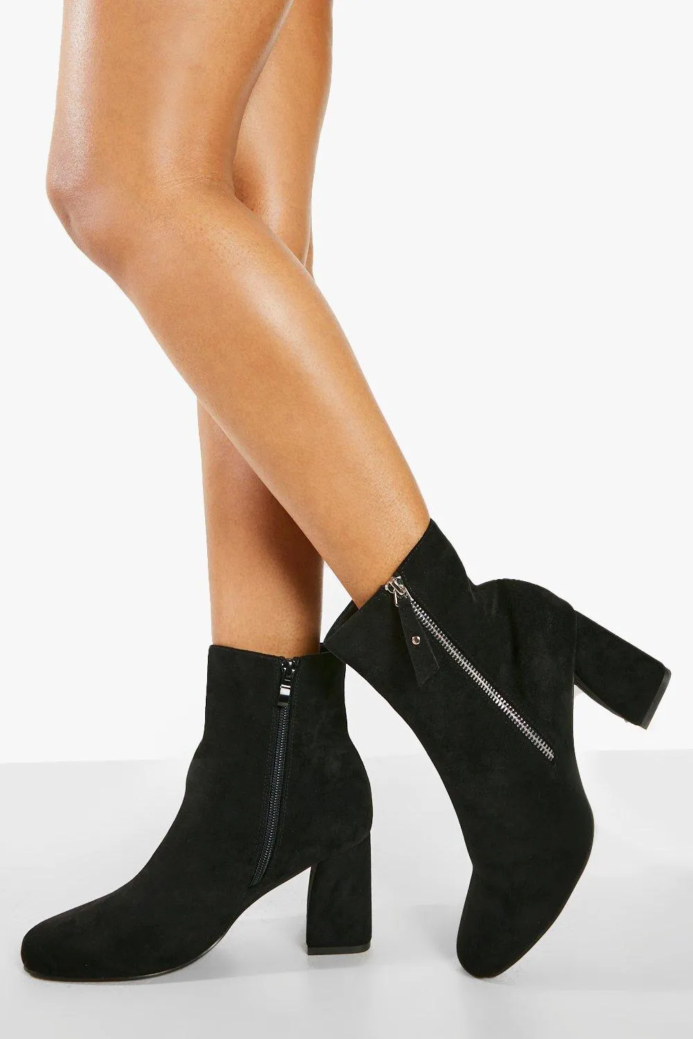 Wide Width Block Heel Side Zip Booties