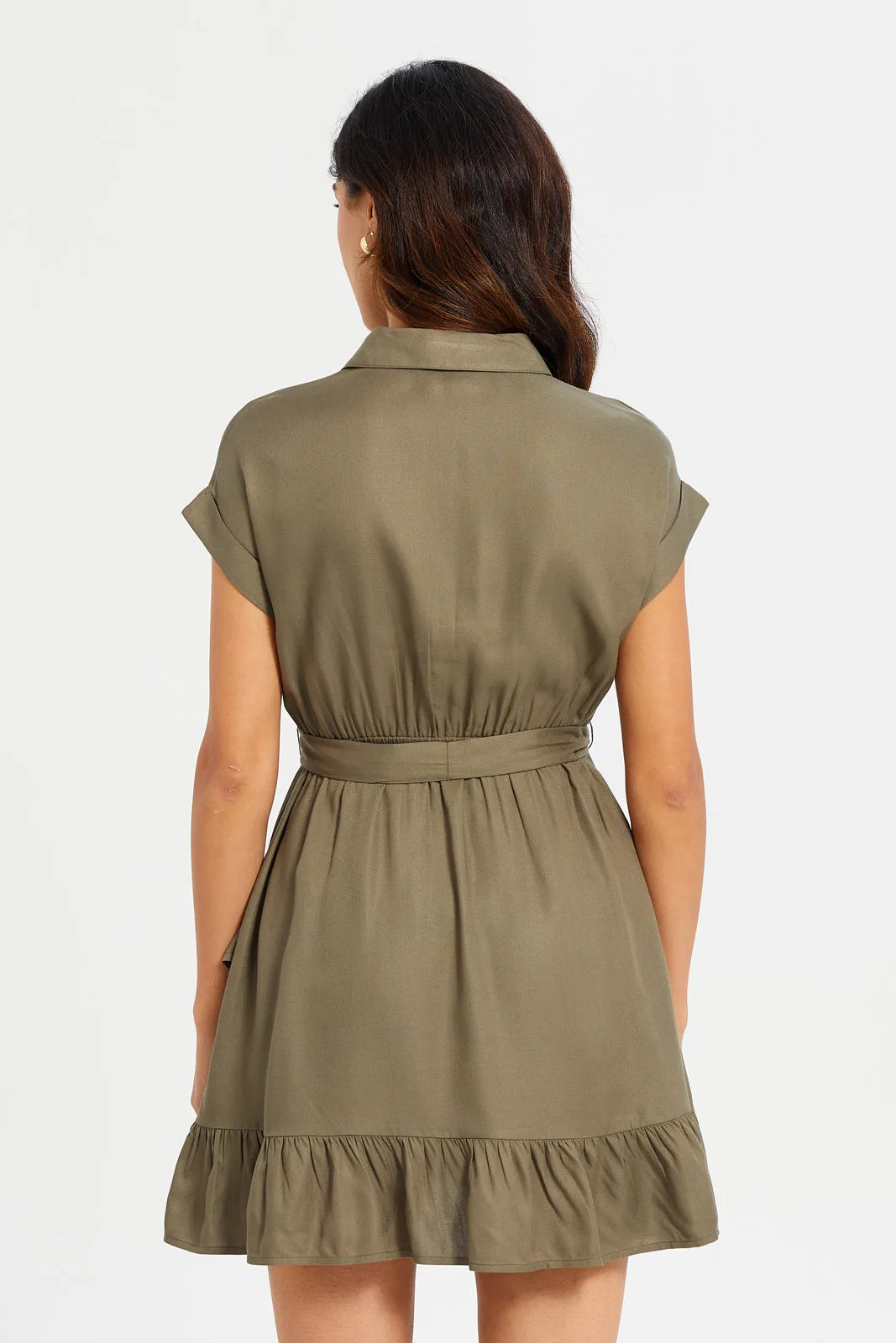 Women Olive Collared Dress