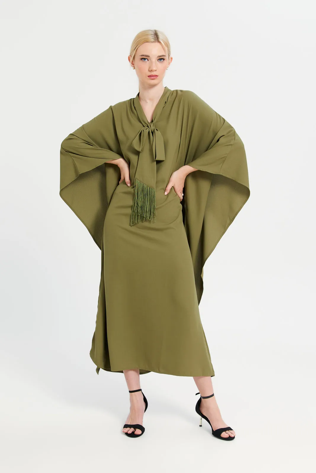 Women Plain Green Kaftan Dress