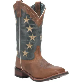 Womens Tan Denim Boots with Studs and Stars - Style 5897