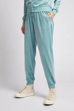 Womens Velour Diamante Loose Fit Joggers in Cameo Blue