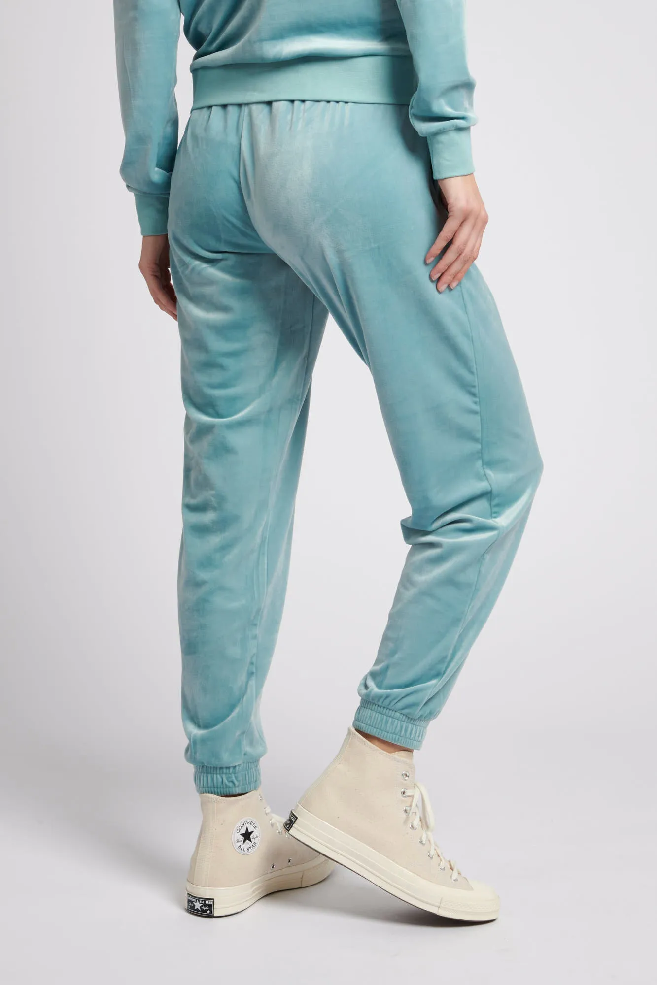 Womens Velour Diamante Loose Fit Joggers in Cameo Blue