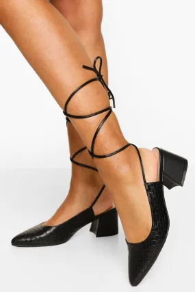 Woven Wrap Up Strap Block Heel Ballet