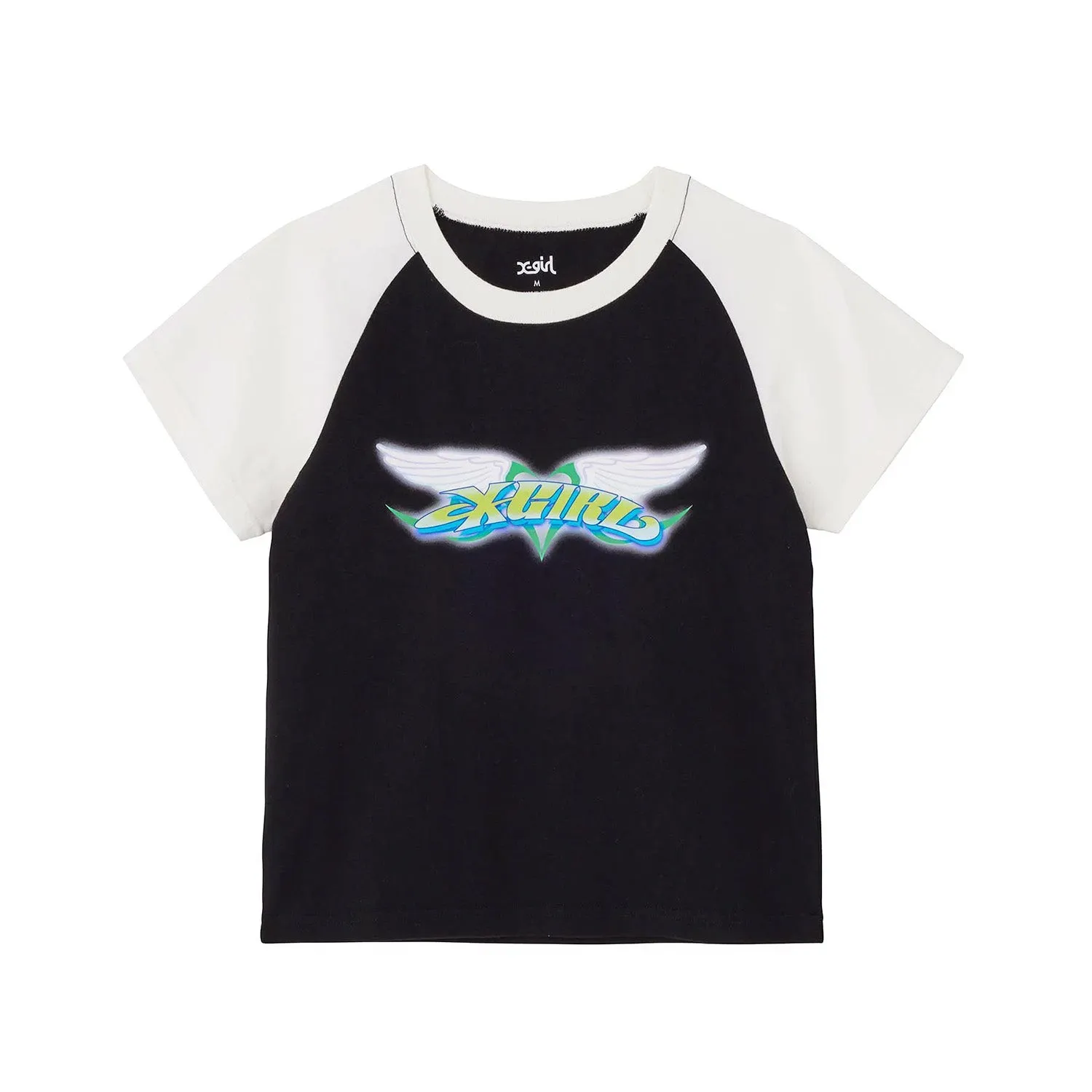 X-Girl Wings & Heart Raglan Sleeve Baby Tee 'Black'